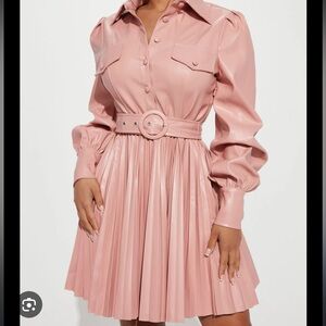 Pink leather pleated dress button down